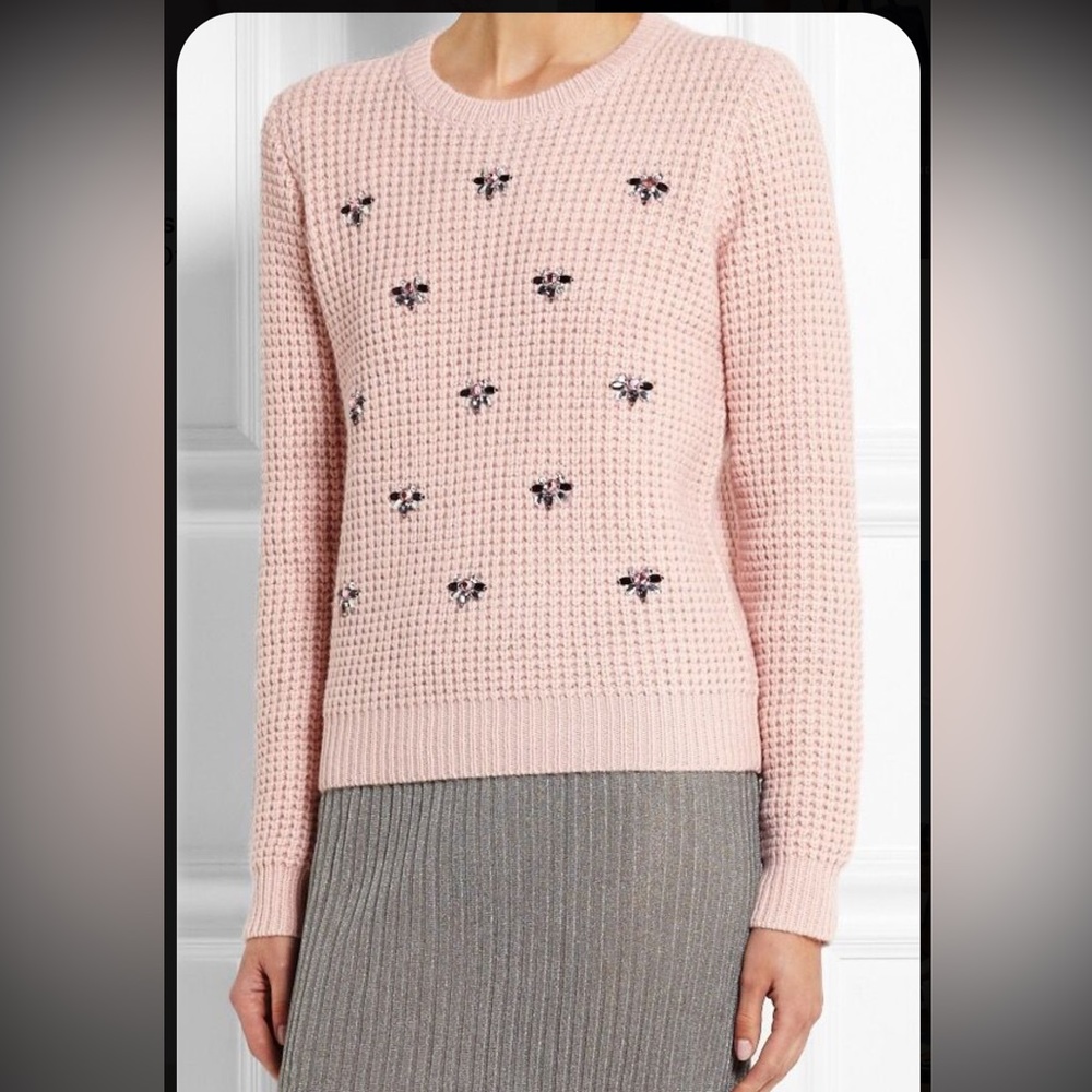 Gray MARKUS LUPFER DAISY EMBELLISHED WAFFLE-KNIT SWEATER